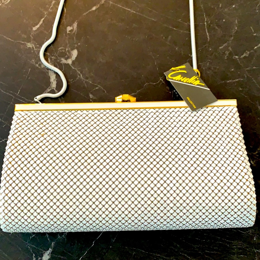 White Chain Mail Mesh Bag w Gold tone trim